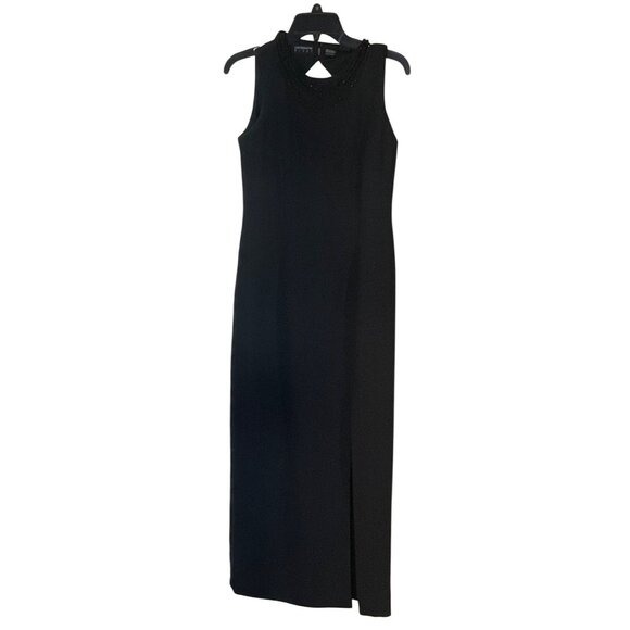 Liz Claiborne NIGHT Evening Gown Dress Maxi Black Beaded Neck Size 4 (READ) - Picture 1 of 10